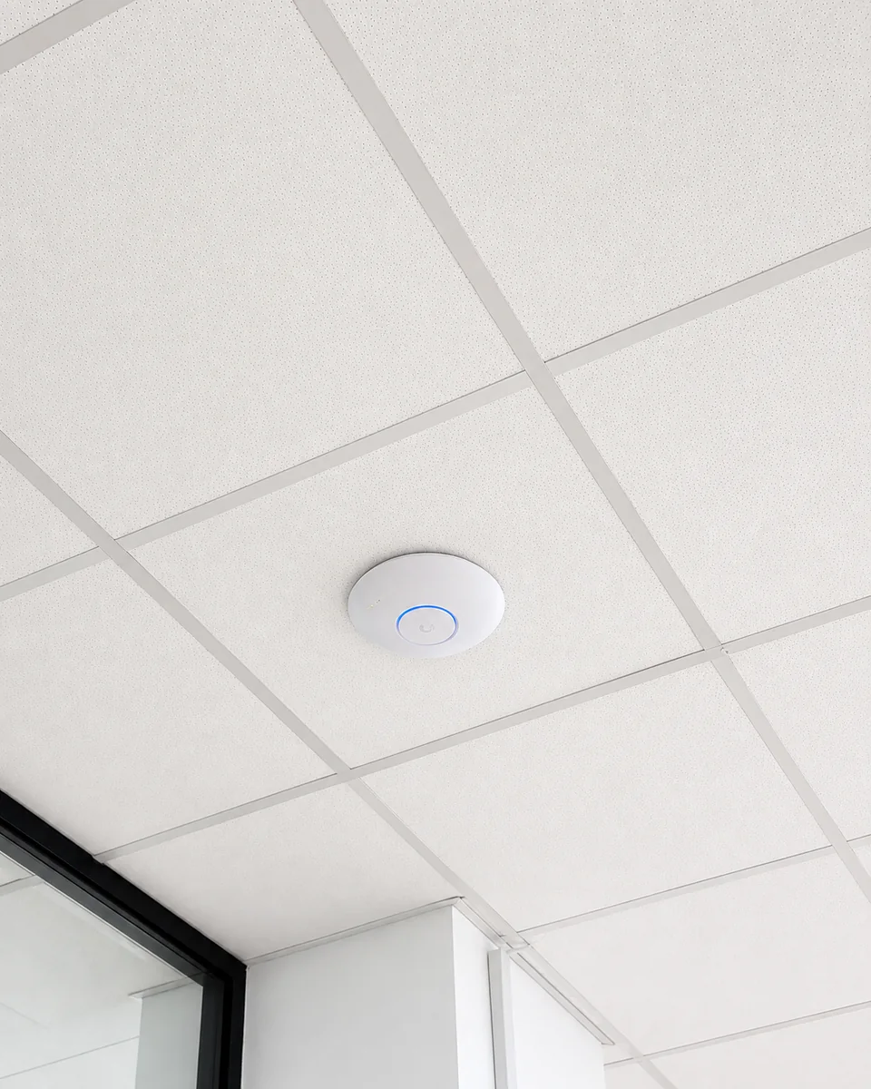 Ceiling-mounted wireless access point in a commercial interior